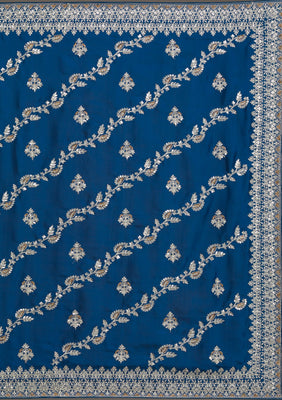 Royal Blue Threadwork Satin Saree