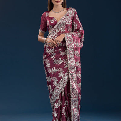 Rust Zariwork Tissue Saree