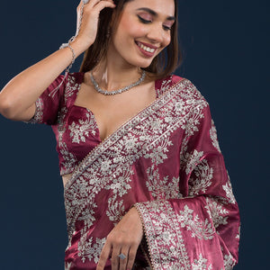 Rust Zariwork Tissue Saree