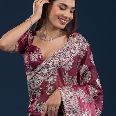 Rust Zariwork Tissue Saree