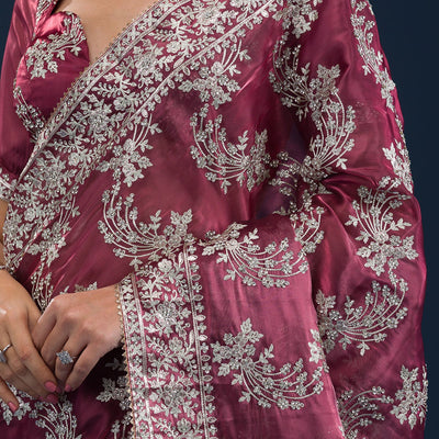 Rust Zariwork Tissue Saree