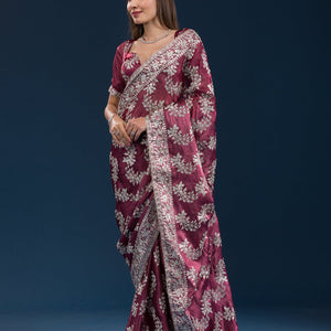 Rust Zariwork Tissue Saree