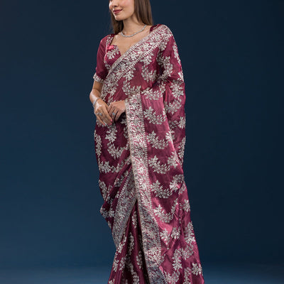 Rust Zariwork Tissue Saree