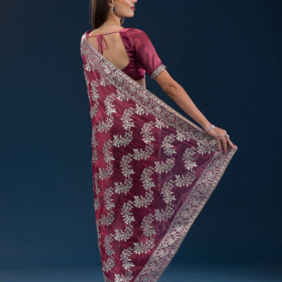 Rust Zariwork Tissue Saree
