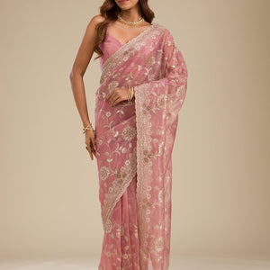 Rust Zariwork Tissue Saree