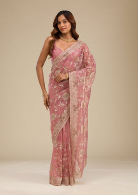 Rust Zariwork Tissue Saree