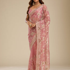 Rust Zariwork Tissue Saree