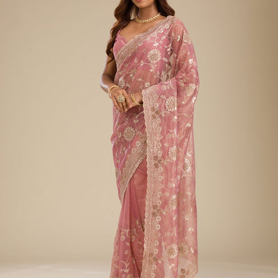 Rust Zariwork Tissue Saree