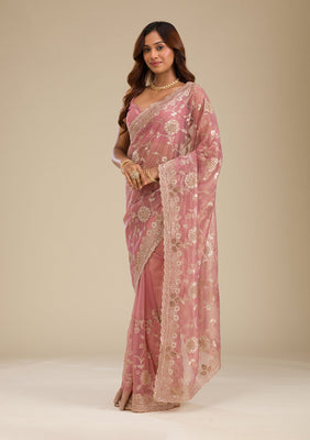 Rust Zariwork Tissue Saree
