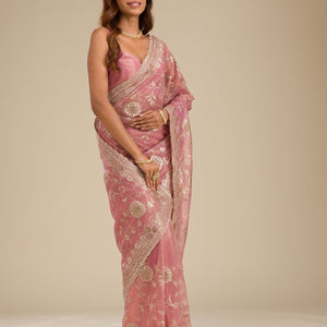 Rust Zariwork Tissue Saree