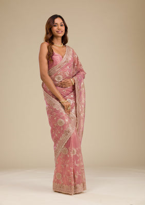 Rust Zariwork Tissue Saree