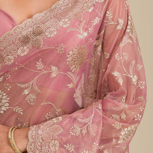 Rust Zariwork Tissue Saree