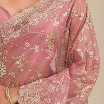 Rust Zariwork Tissue Saree