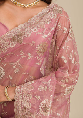 Rust Zariwork Tissue Saree