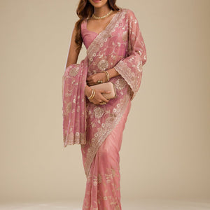 Rust Zariwork Tissue Saree