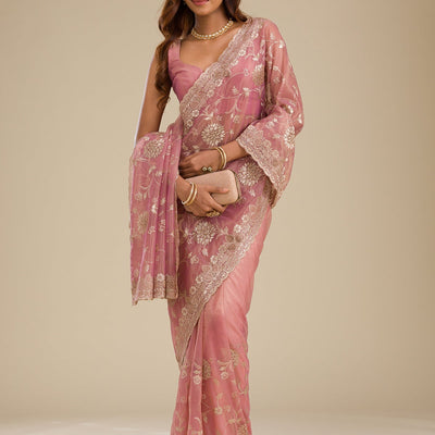Rust Zariwork Tissue Saree