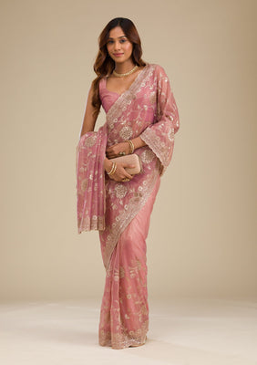 Rust Zariwork Tissue Saree