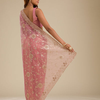 Rust Zariwork Tissue Saree