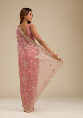 Rust Zariwork Tissue Saree