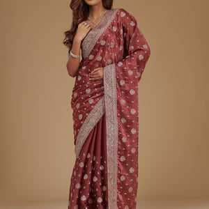 Rust Zariwork Tissue Saree