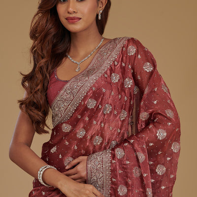 Rust Zariwork Tissue Saree