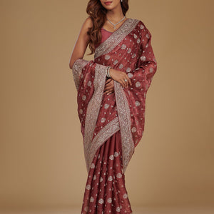 Rust Zariwork Tissue Saree