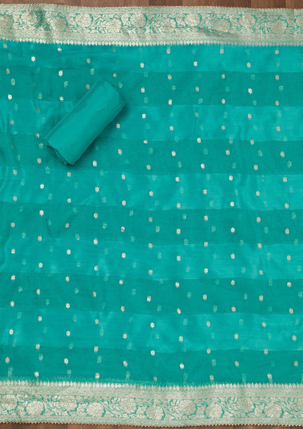 Sea Green Zariwork Raw Silk Unstitched Salwar Suit