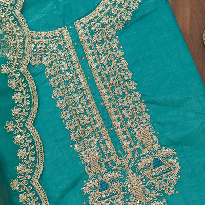 Sea Green Zariwork Tissue Unstitched Salwar Suit