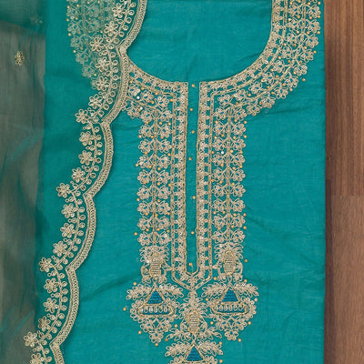 Sea Green Zariwork Tissue Unstitched Salwar Suit