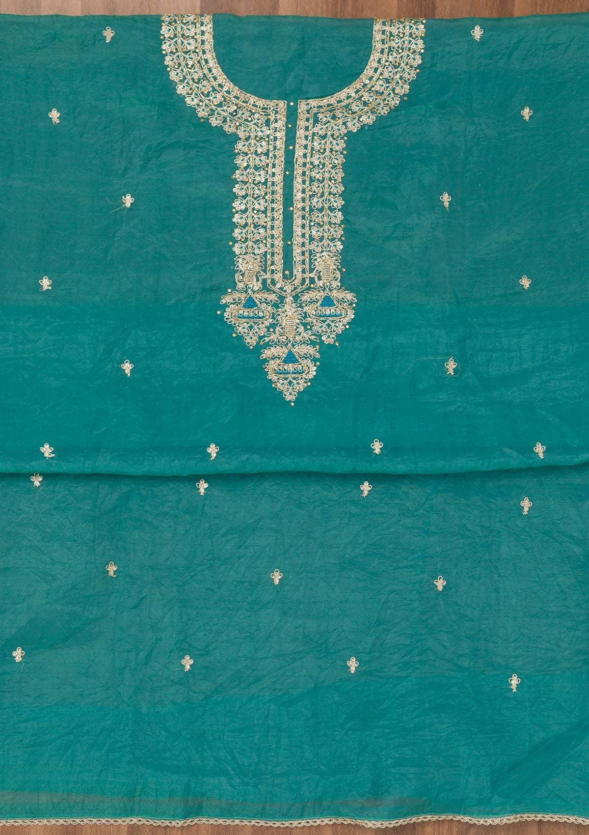Sea Green Zariwork Tissue Unstitched Salwar Suit