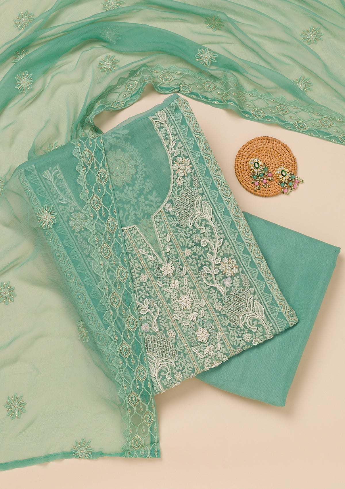 Sea Green Chikankari Georgette Unstitched Salwar Suit