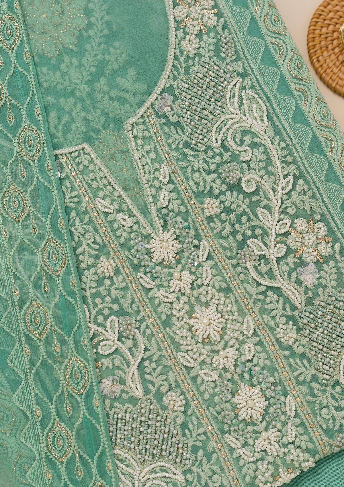 Sea Green Chikankari Georgette Unstitched Salwar Suit
