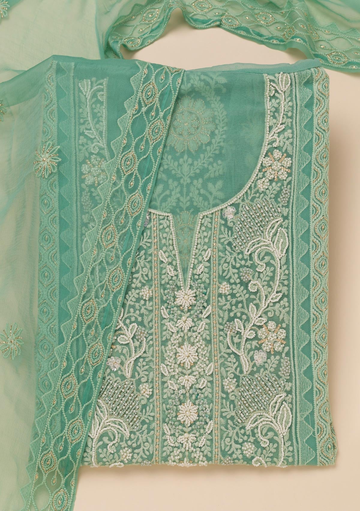 Sea Green Chikankari Georgette Unstitched Salwar Suit