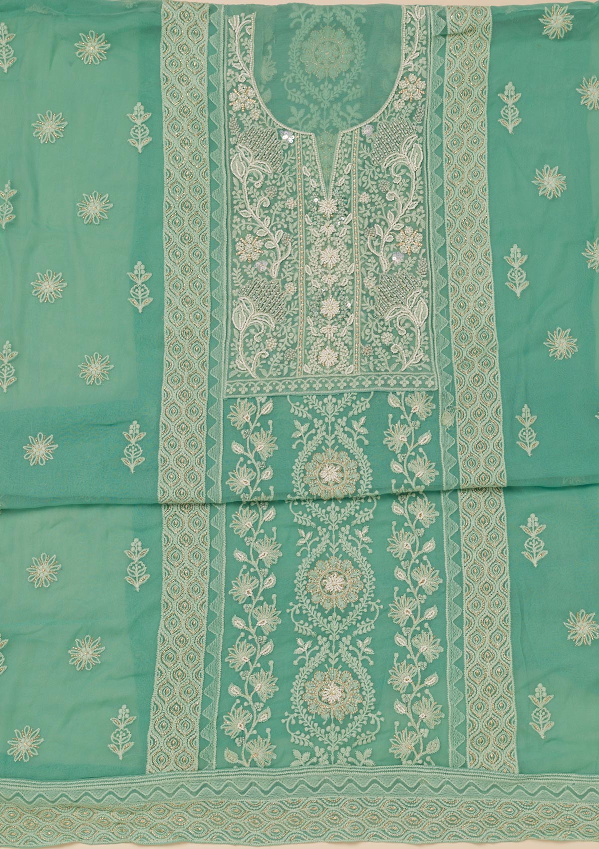 Sea Green Chikankari Georgette Unstitched Salwar Suit