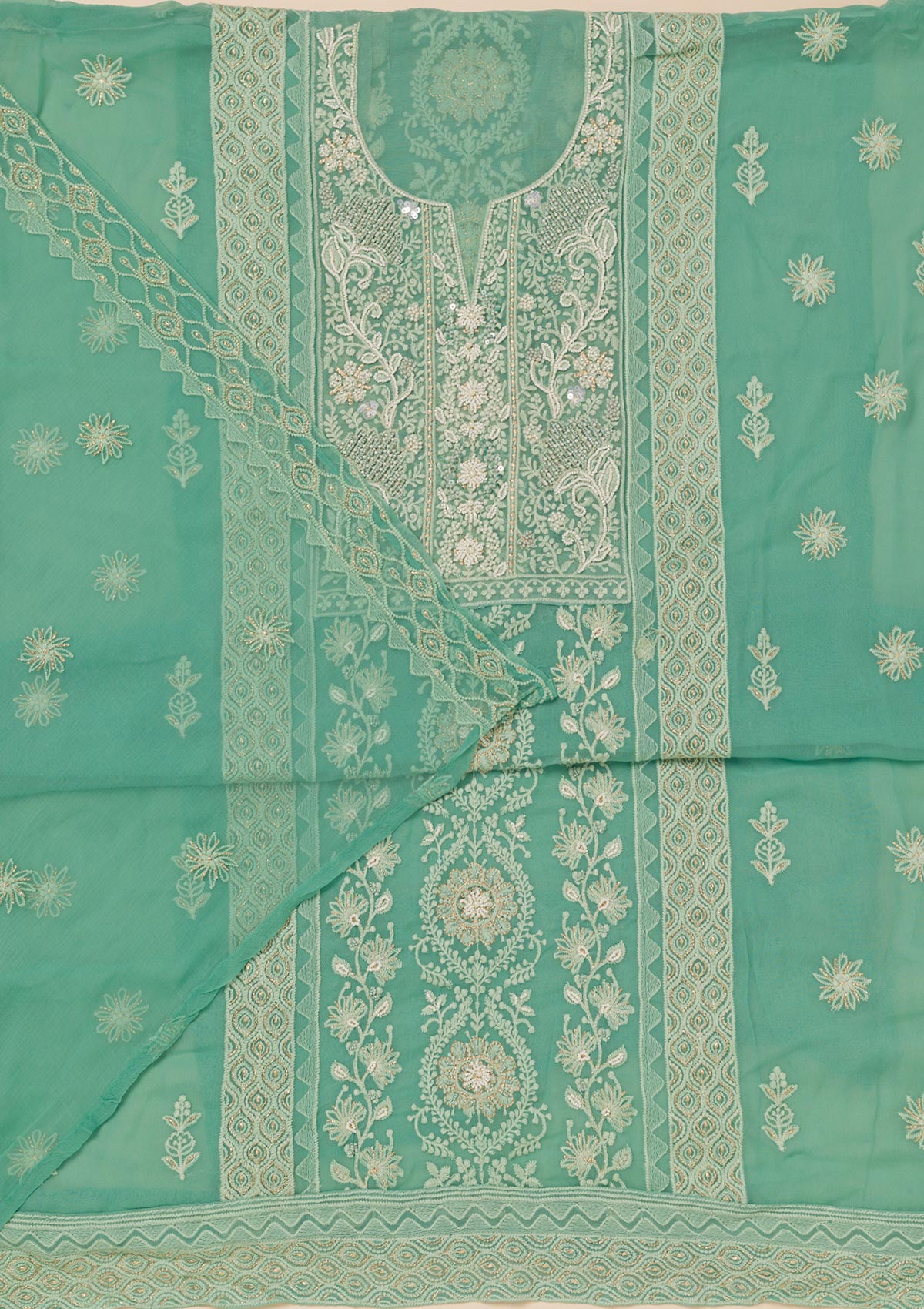 Sea Green Chikankari Georgette Unstitched Salwar Suit