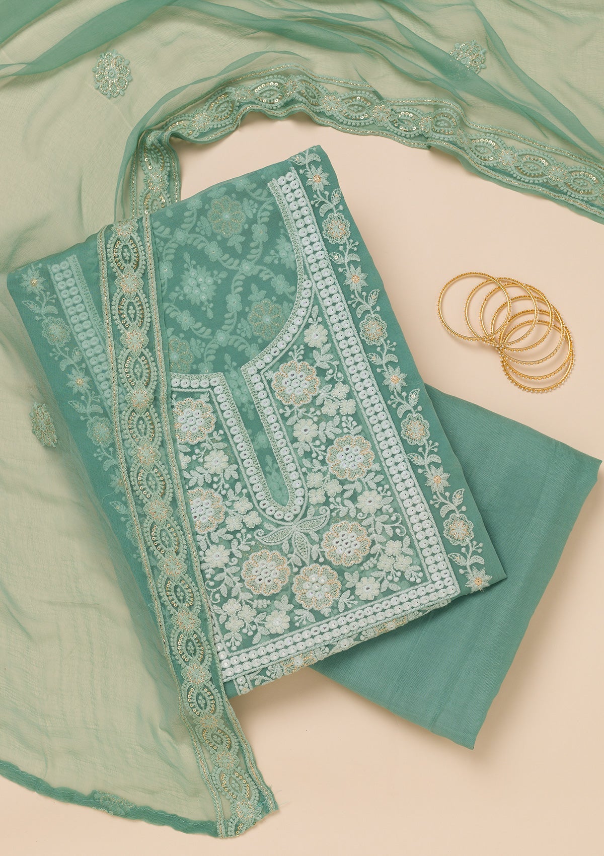 Sea Green Chikankari Georgette Unstitched Salwar Suit