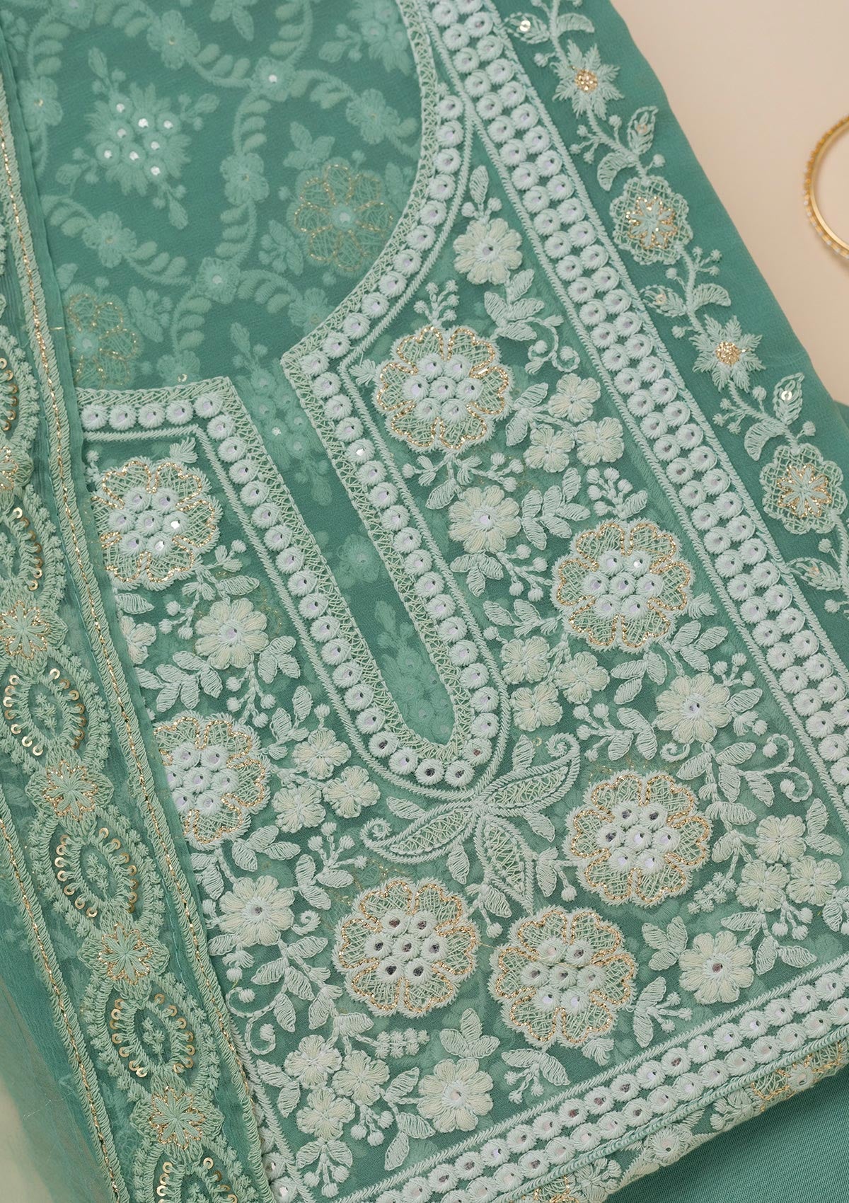 Sea Green Chikankari Georgette Unstitched Salwar Suit