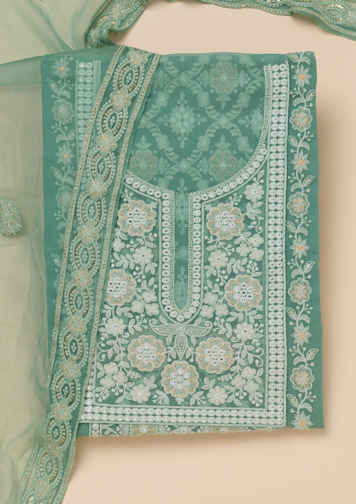 Sea Green Chikankari Georgette Unstitched Salwar Suit