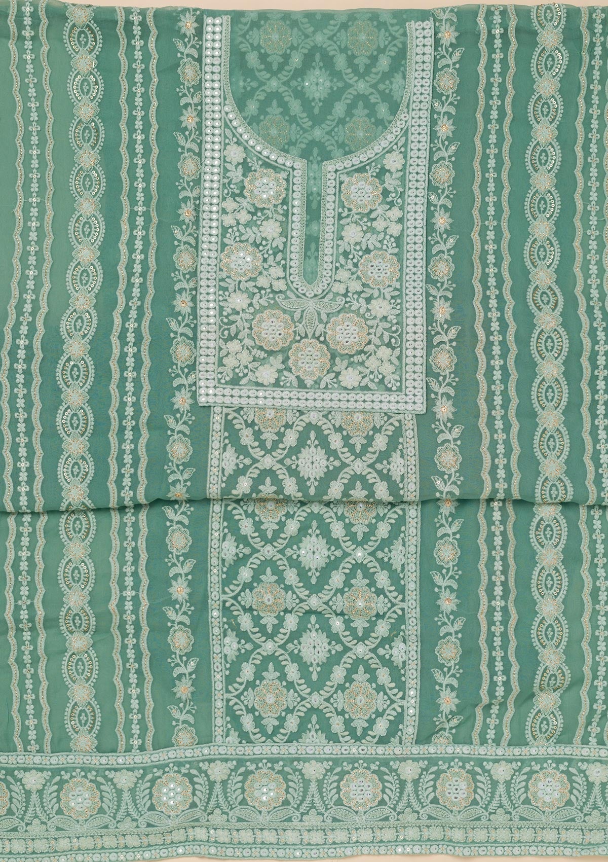 Sea Green Chikankari Georgette Unstitched Salwar Suit