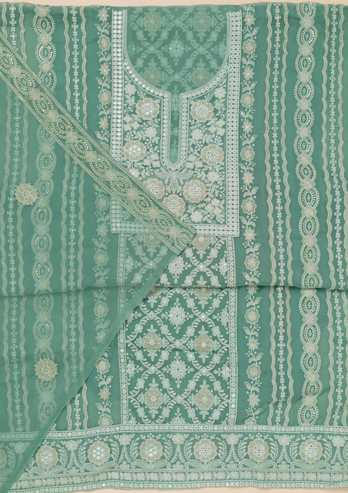 Sea Green Chikankari Georgette Unstitched Salwar Suit