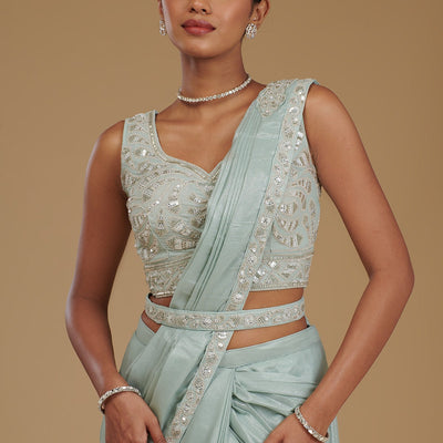 Sea Green Sequins Chiffon Readymade Saree