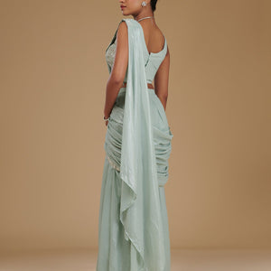 Sea Green Sequins Chiffon Readymade Saree