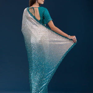 Sea Green Sequins Georgette Saree