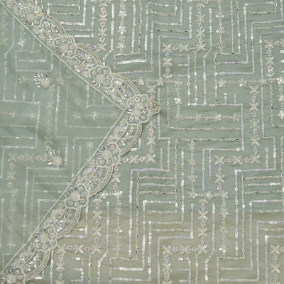 Sea Green Sequins Organza Unstitched Salwar Suit