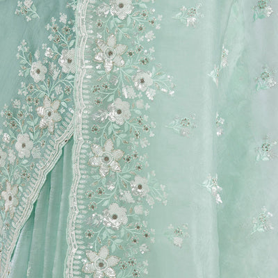 Sea Green Sequins Tissue Saree