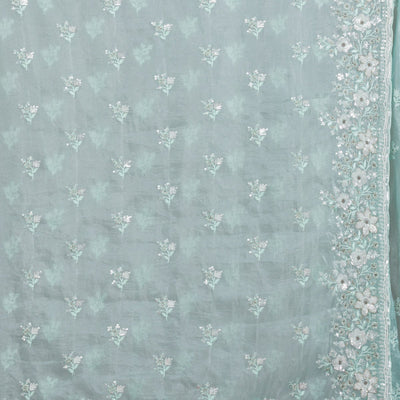 Sea Green Sequins Tissue Saree