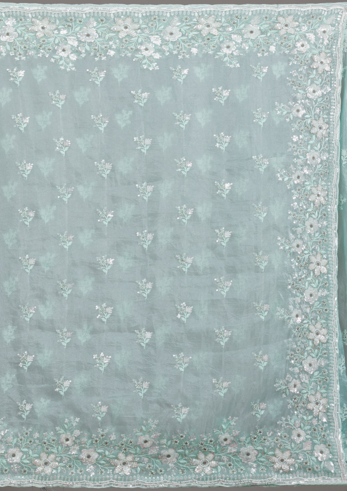 Sea Green Sequins Tissue Saree