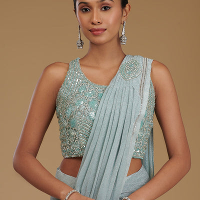 Sea Green Stonework Chiffon Readymade Saree