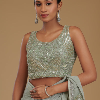Sea Green Stonework Chiffon Readymade Saree