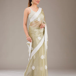Sea Green Threadwork Organza Saree